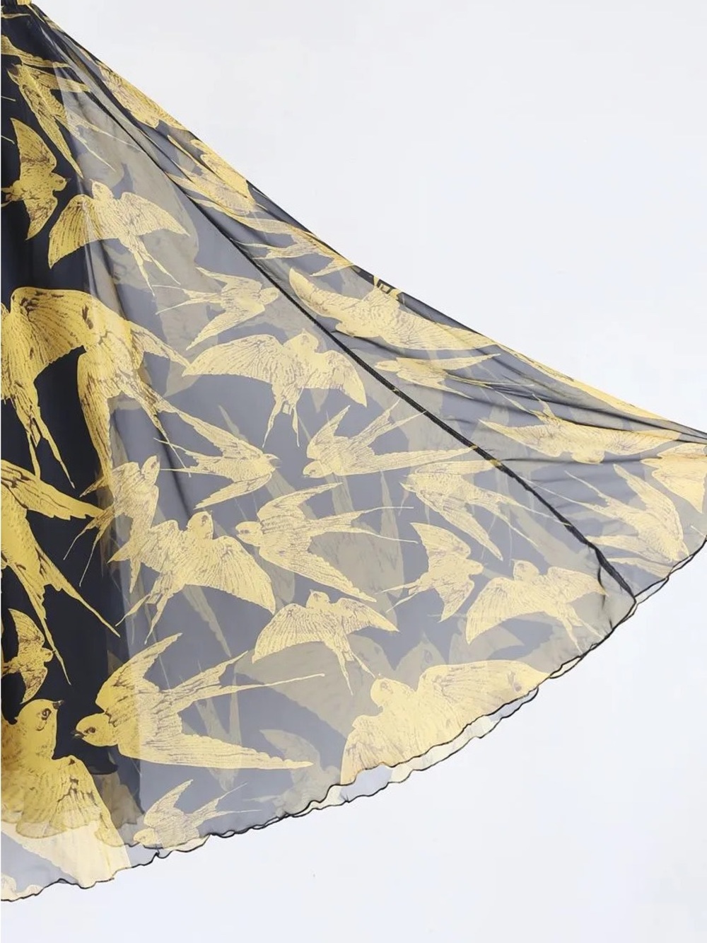 Chicwish Black Gold Swallows Bird Chiffon Maxi Skirt M - Picture 3 of 8